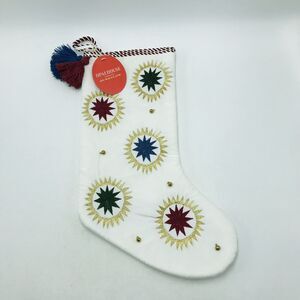 Opalhouse Jungalow Stocking Colorful Gold White Tassels Jingle Bells Christmas